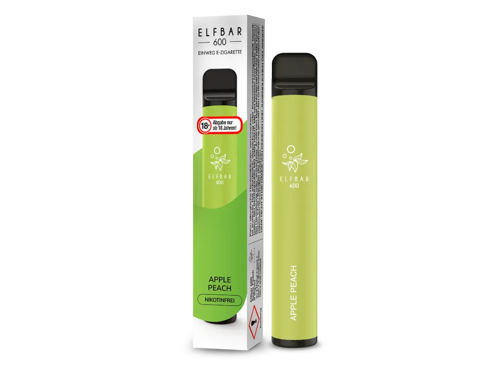 Elfbar Einweg E-Zigarette 600 Nikotinfrei Apple Peach