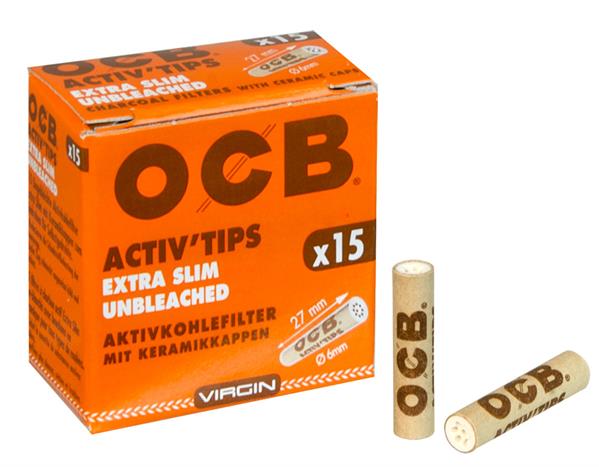 OCB Aktivkohlefilter Extra Slim Unbleached 6mm (15 Stück pro Packung)