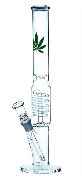 Glas Bong Zylinder Ice Perkolator Leaf Design 40cm