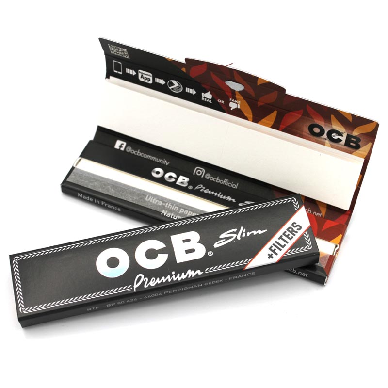 OCB Zigarettenpapier Schwarz Premium Long Slim + Filtertips (32 Stück pro Packung)