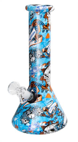 Glas Beaker Kolbenbong Blue Skull 25cm