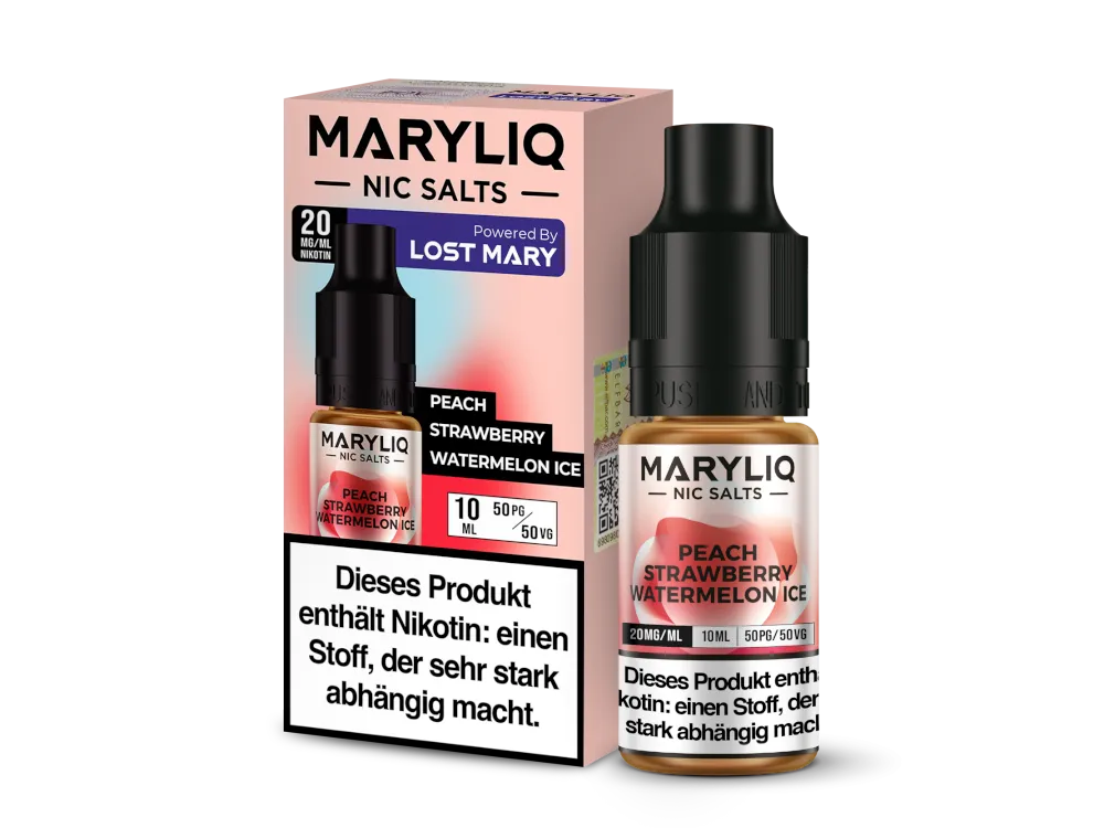 Maryliq Nikotinsalz Liquid Peach Strawberry Watermelon Ice 20mg/ml 10ml