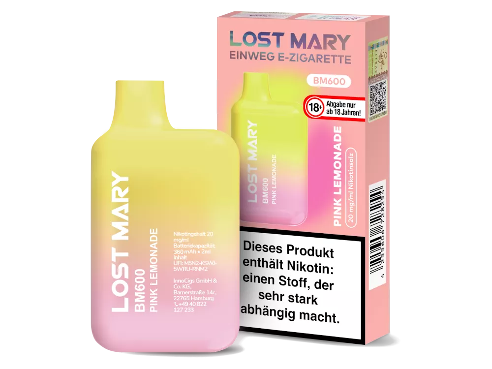 Lost Mary Einweg E-Zigarette BM600 20mg/ml Pink Lemonade