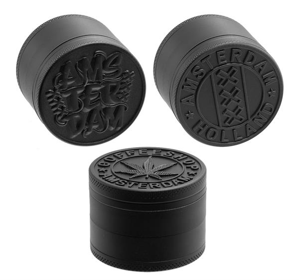 Magic Leaf Grinder Metall Black Embossed Amsterdam 4-teilig 50 mm