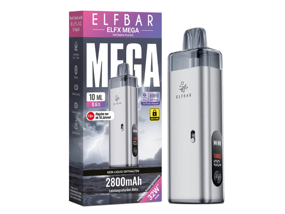 Elfbar E-Zigarette Elfx Mega Kit Silver