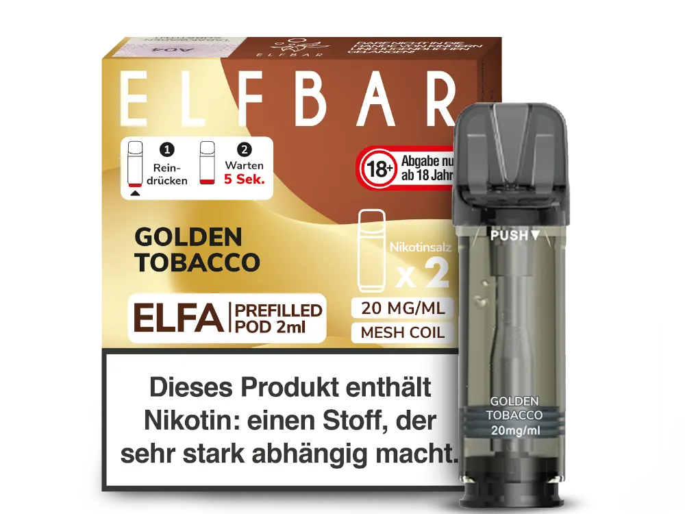 Elfbar Elfa Prefilled Pod (2 Stück pro Packung) Golden Tobacco