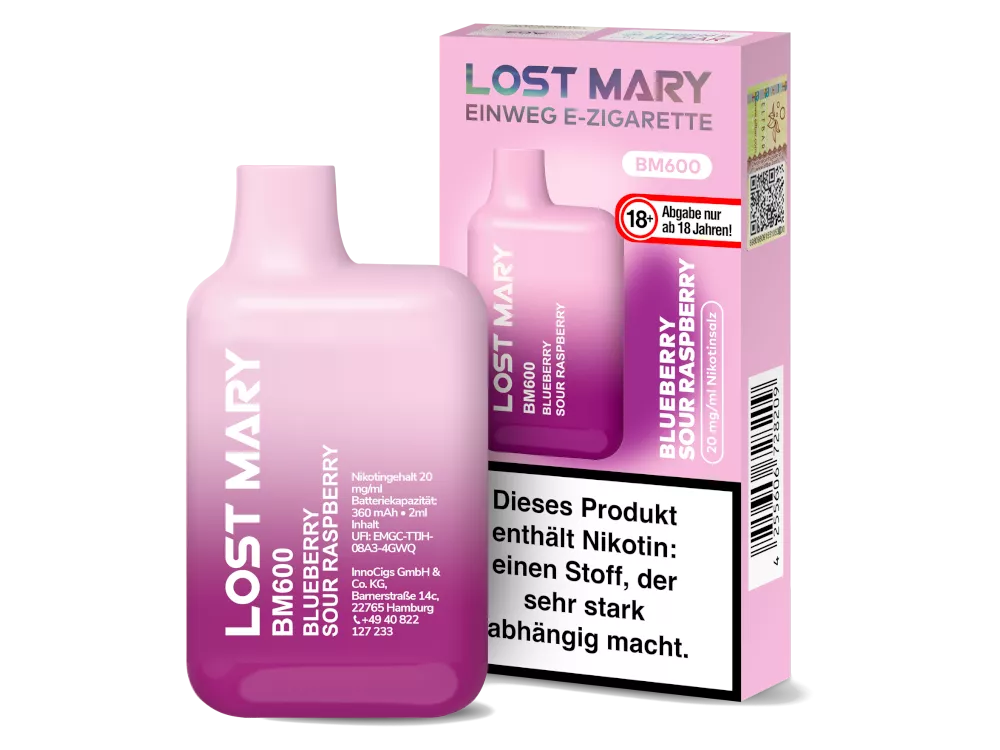 Lost Mary Einweg E-Zigarette BM600 20mg/ml Blueberry Sour Raspberry
