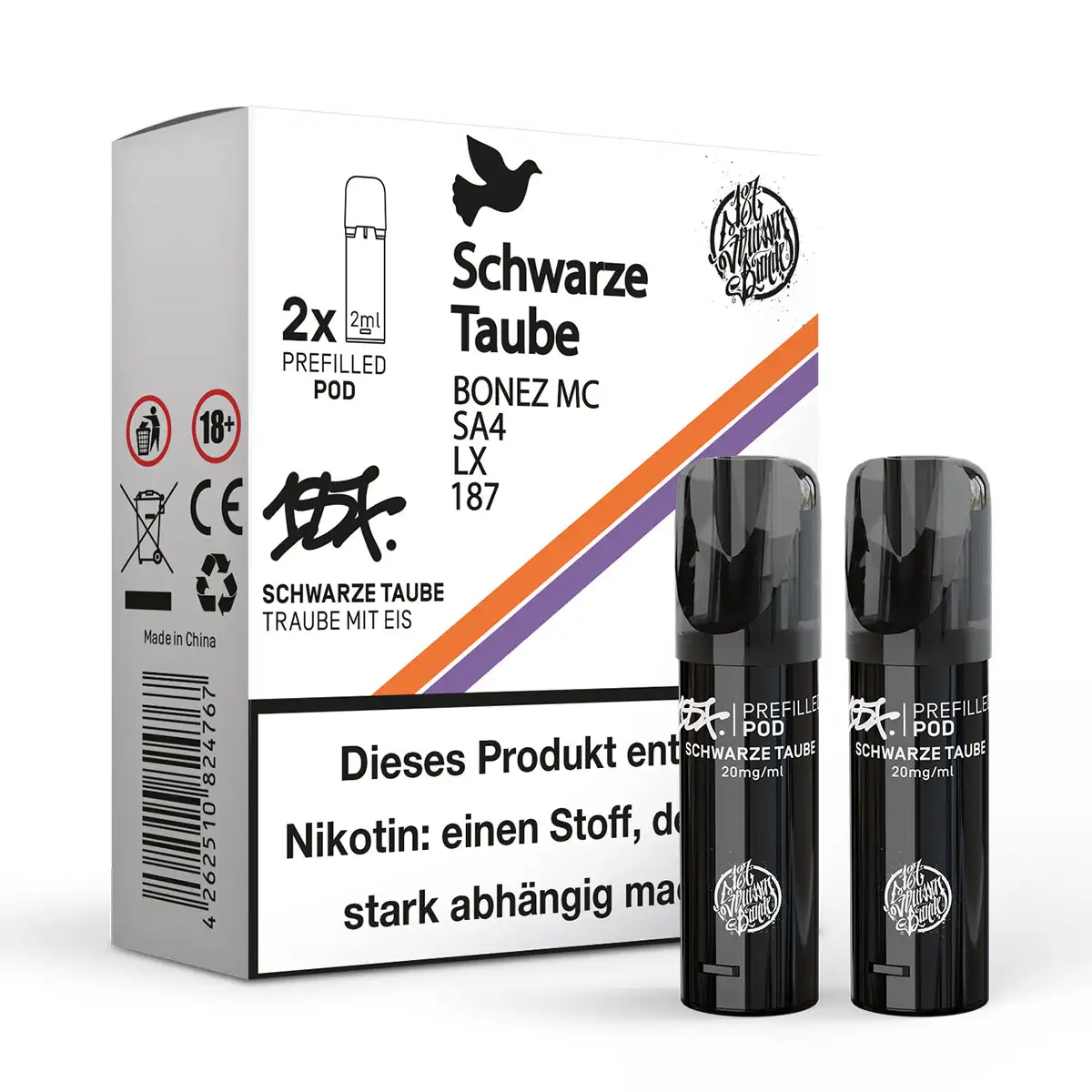 187 Strassenbande Prefilled Pod Schwarze Taube 20mg/ml (2 Stück pro Packung)