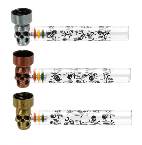 Champ High Glas Pfeife Metallkopf Skulls L 95mm